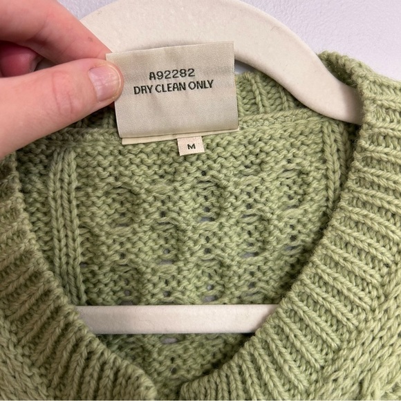 Kilronan Knitwear Green Women's 100% Wool Cable Knit 3/4 Sleeve Cardigan Medium - Picture 3 of 5